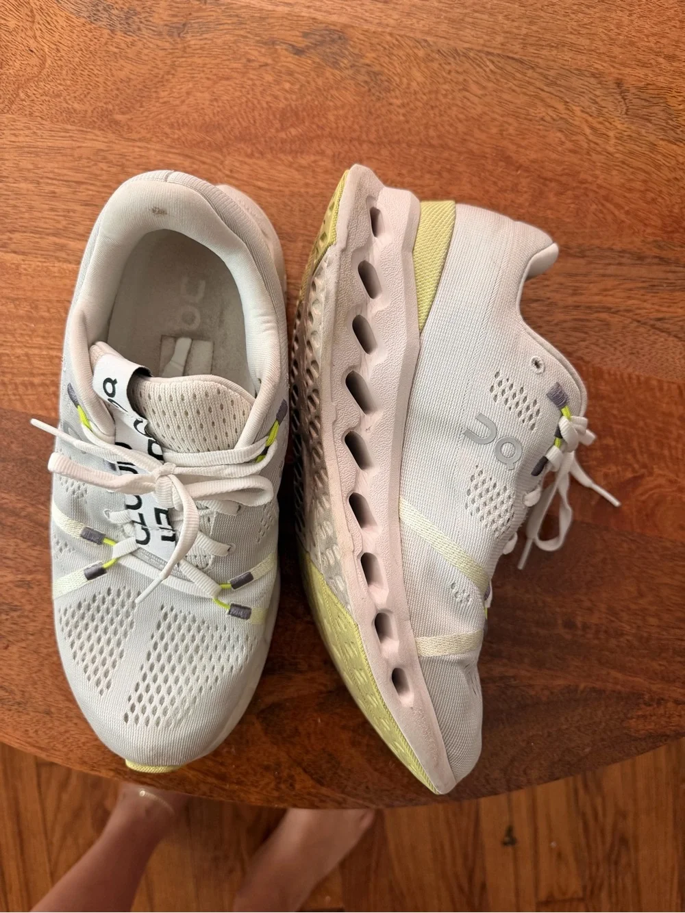 On Running Women's White Athletic Shoes with Yellow Accent